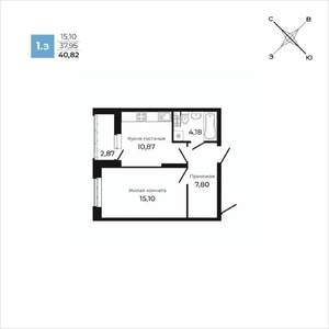 1-к квартира, строящийся дом, 41м2, 7/25 этаж