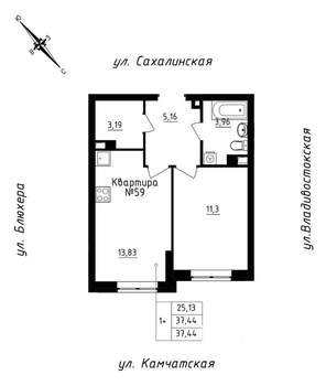 1-к квартира, строящийся дом, 37м2, 5/25 этаж