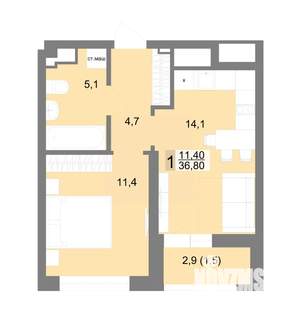 1-к квартира, вторичка, 37м2, 13/25 этаж