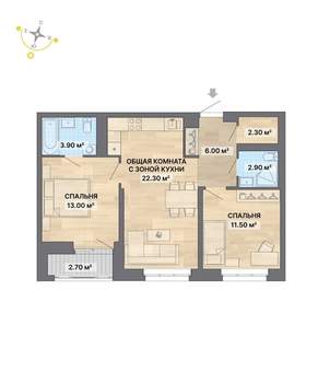 2-к квартира, вторичка, 65м2, 5/26 этаж