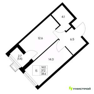 1-к квартира, вторичка, 39м2, 6/31 этаж