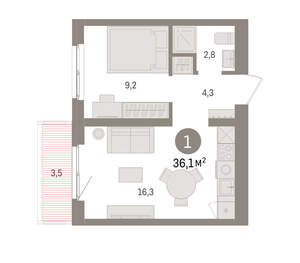 1-к квартира, вторичка, 36м2, 4/15 этаж