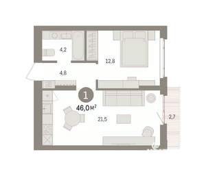 1-к квартира, вторичка, 46м2, 5/16 этаж