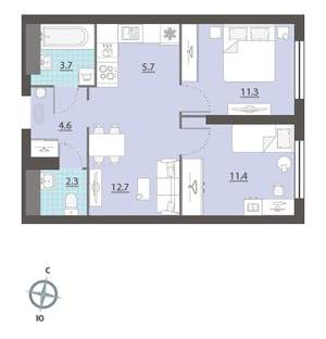 2-к квартира, вторичка, 52м2, 23/32 этаж