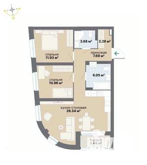 2-к квартира, вторичка, 72м2, 2/26 этаж