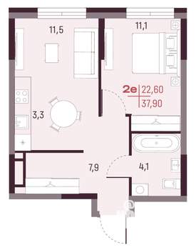 2-к квартира, вторичка, 38м2, 11/20 этаж