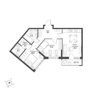 2-к квартира, вторичка, 59м2, 11/15 этаж