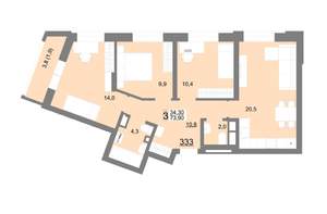 3-к квартира, вторичка, 74м2, 15/18 этаж