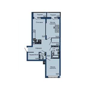 2-к квартира, вторичка, 74м2, 8/13 этаж