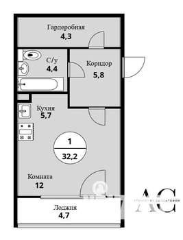 Студия квартира, вторичка, 32м2, 3/25 этаж