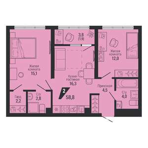 2-к квартира, вторичка, 59м2, 2/31 этаж