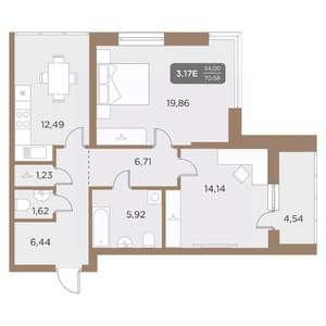 3-к квартира, вторичка, 71м2, 24/24 этаж