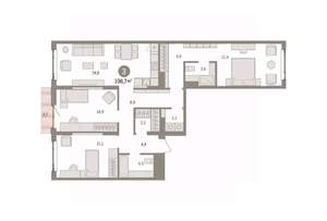 3-к квартира, вторичка, 109м2, 4/16 этаж