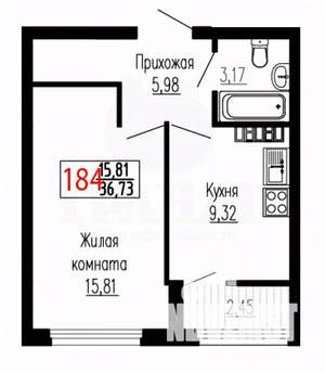 1-к квартира, сданный дом, 37м2, 18/27 этаж