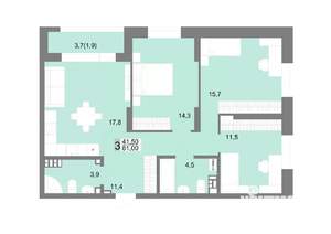 3-к квартира, строящийся дом, 83м2, 11/17 этаж