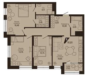 3-к квартира, вторичка, 92м2, 13/23 этаж