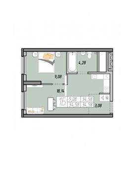 1-к квартира, строящийся дом, 35м2, 20/33 этаж