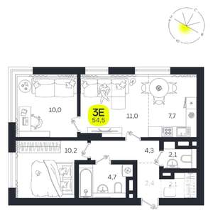 3-к квартира, вторичка, 55м2, 2/27 этаж