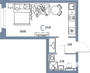 Студия квартира, вторичка, 27м2, 4/20 этаж