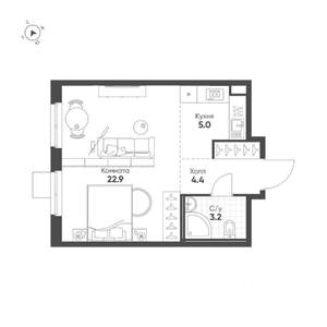 Студия квартира, строящийся дом, 36м2, 10/16 этаж