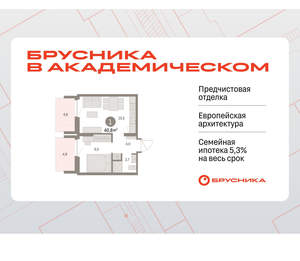 1-к квартира, вторичка, 41м2, 6/9 этаж