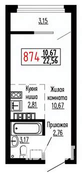 Студия квартира, строящийся дом, 23м2, 24/27 этаж