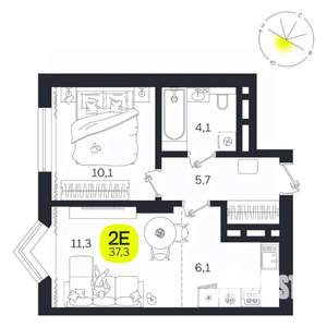 2-к квартира, вторичка, 37м2, 19/27 этаж