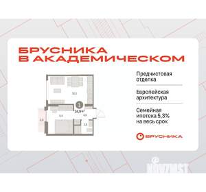 1-к квартира, вторичка, 35м2, 6/8 этаж