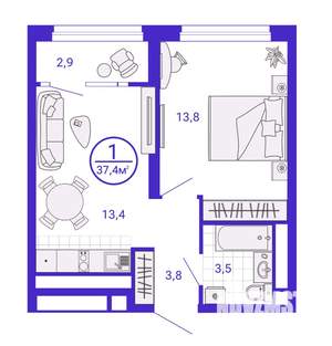 1-к квартира, вторичка, 36м2, 28/28 этаж