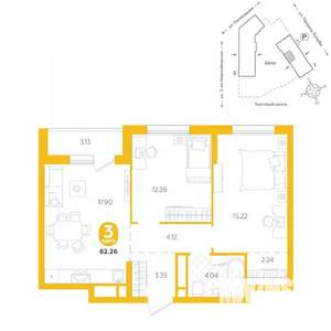 3-к квартира, вторичка, 62м2, 2/24 этаж