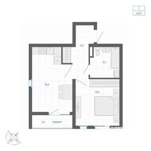 1-к квартира, строящийся дом, 42м2, 17/32 этаж