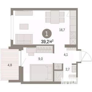 1-к квартира, вторичка, 39м2, 6/9 этаж