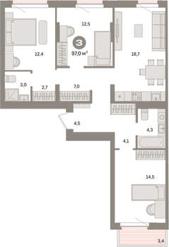 3-к квартира, вторичка, 97м2, 6/16 этаж