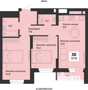 3-к квартира, строящийся дом, 58м2, 7/25 этаж