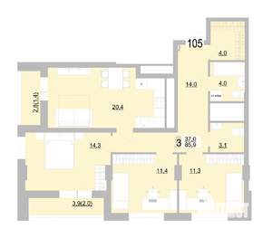 3-к квартира, вторичка, 86м2, 15/24 этаж