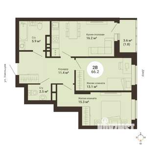 2-к квартира, сданный дом, 66м2, 12/25 этаж