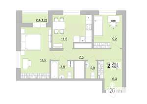 2-к квартира, вторичка, 57м2, 17/24 этаж