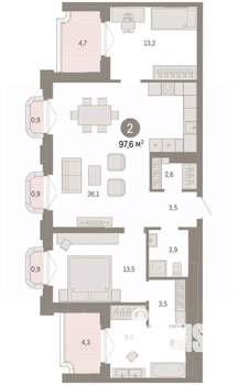 2-к квартира, вторичка, 98м2, 5/9 этаж