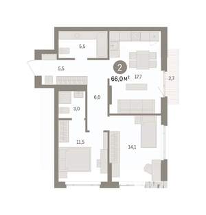 2-к квартира, вторичка, 66м2, 4/16 этаж