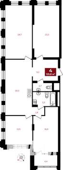 4-к квартира, строящийся дом, 126м2, 25/32 этаж