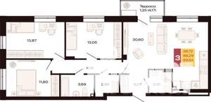 3-к квартира, вторичка, 92м2, 2/9 этаж
