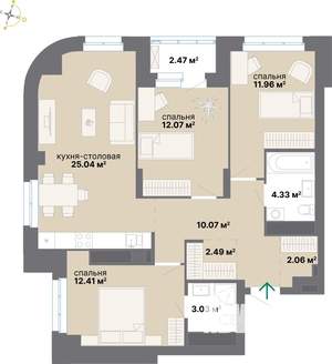 3-к квартира, вторичка, 86м2, 23/25 этаж