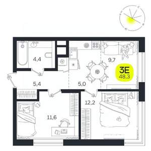 3-к квартира, вторичка, 48м2, 11/27 этаж
