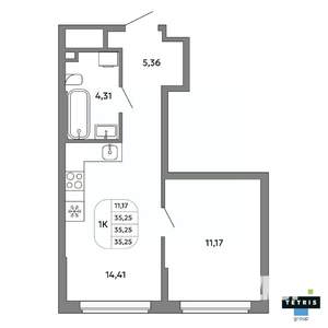 1-к квартира, вторичка, 35м2, 17/32 этаж
