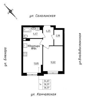 1-к квартира, строящийся дом, 36м2, 8/25 этаж