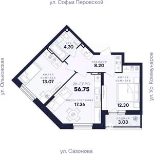 2-к квартира, вторичка, 57м2, 5/17 этаж