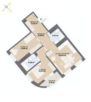 2-к квартира, вторичка, 75м2, 24/26 этаж