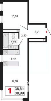 1-к квартира, вторичка, 39м2, 15/25 этаж