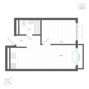 1-к квартира, вторичка, 36м2, 2/4 этаж