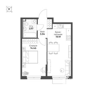 1-к квартира, строящийся дом, 41м2, 9/25 этаж